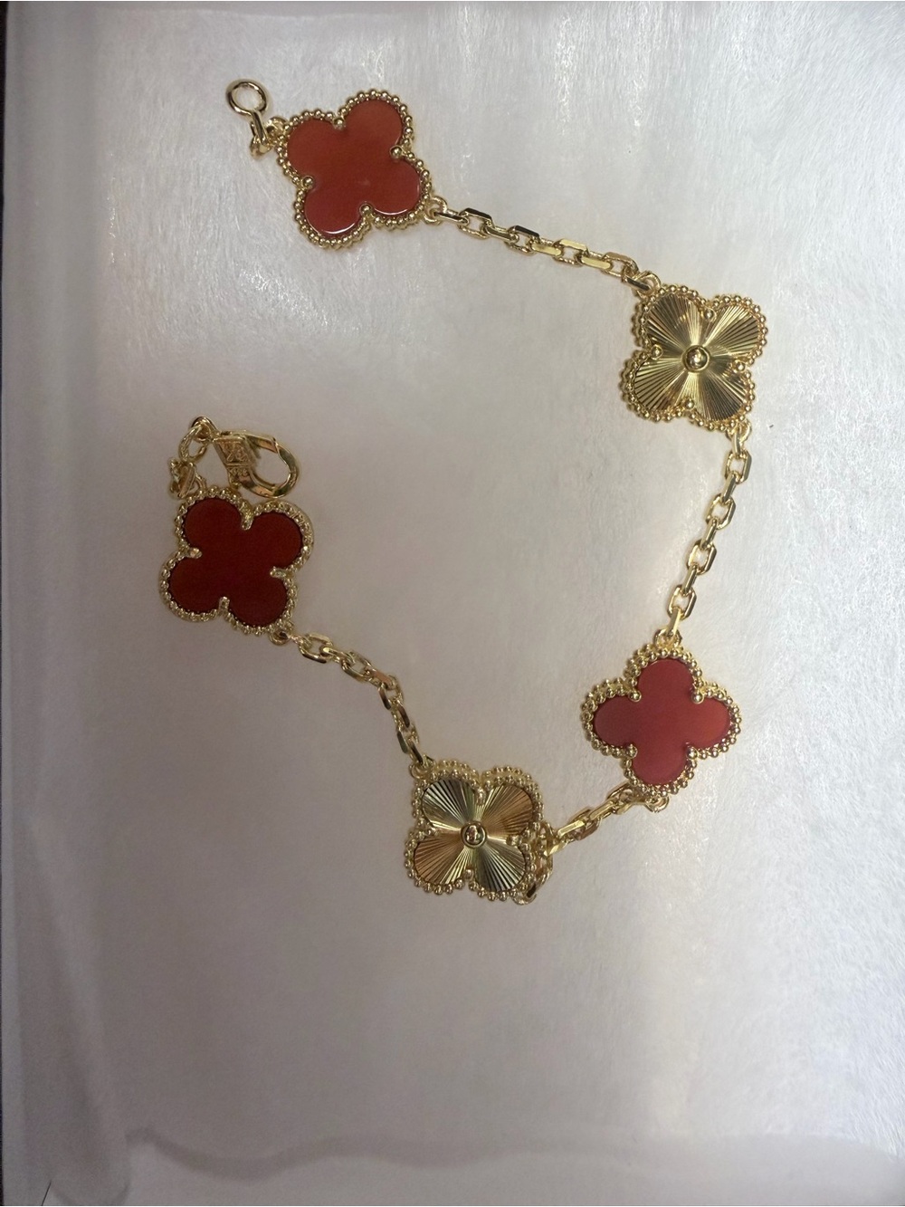 FASHION GOLD Plated Clover Link Bracelet with Red Accents 15mm